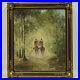 Environ 1950 Peinture ancienne à l’huile Balade à cheval en forêt 71×61 cm