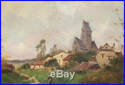 Eugène Galien Laloue Tableau Hst Grande Peinture Paysanne Village Barbizon 15p