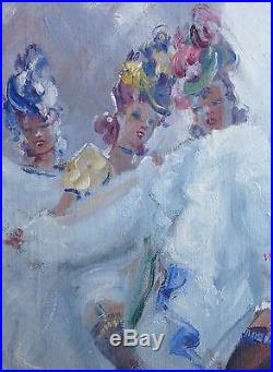 Eugène Leliepvre -peinture Originale Femmes Danseuses French Cancan Domergue