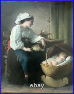 Exceptionnel Tableau Hst Femme Et Enfant Peinture 1850 Bouguereau Qualité Musée