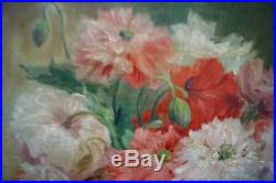 Fleurs dans un vase. Huile /toile signé JOHN MONACHON 1910. Cadre 78 x 63 cm