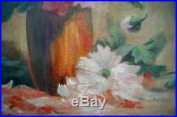Fleurs dans un vase. Huile /toile signé JOHN MONACHON 1910. Cadre 78 x 63 cm