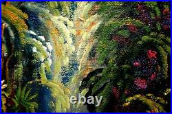 Forêt tropicale Africaine, pirogue. Huile / toile Tableau XXè signé 55 x 81 cm