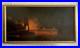 Forteresse incendiée, huile sur toile, tableau ancien, peinture, XVIIIe