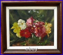 GARCIA peintre espagnol tableau huile toile nature morte fleurs vase Espagne