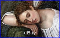 G. Bequet 1839. Très Grande Peinture Romantique. Couple De Bergers Face A La Mer
