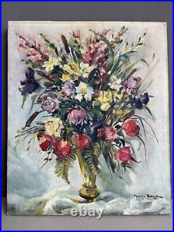Georges Bazot Tableau Huile Sur Toile Nature Morte Bouquet De Fleurs