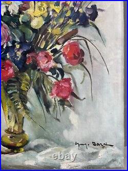 Georges Bazot Tableau Huile Sur Toile Nature Morte Bouquet De Fleurs