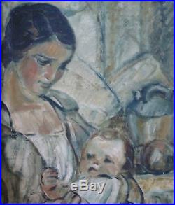 Georges FERRÉ (1853-1924) HsT Signée Art Nouveau Nabi Maternité Maternity