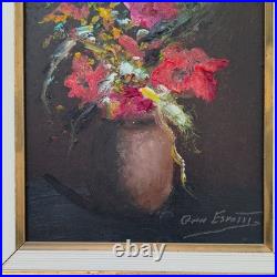 Gianni Esposito peinture sur toile fleurs encadrée signée