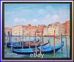 Gondolas In Venice, Italylisted Artistoriginal Oil Painting By Marc Forestier