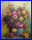 Grand Tableau Ancien Bouquet de Fleurs aux Dahlias Huile sur Toile Signé C. 1950