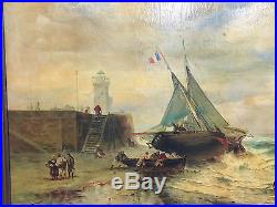 Grand Tableau Breton Peinture Marine huile sur toile XIXeme Phare- Marthe Dédié