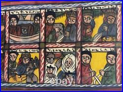 Grand Tableau Éthiopien Religieux Narratif Art Populaire XXe 122cm