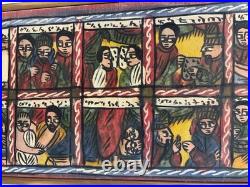 Grand Tableau Éthiopien Religieux Narratif Art Populaire XXe 122cm