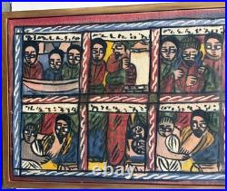 Grand Tableau Éthiopien Religieux Narratif Art Populaire XXe 122cm