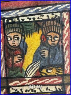 Grand Tableau Éthiopien Religieux Narratif Art Populaire XXe 122cm