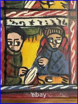 Grand Tableau Éthiopien Religieux Narratif Art Populaire XXe 122cm