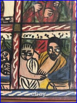 Grand Tableau Éthiopien Religieux Narratif Art Populaire XXe 122cm