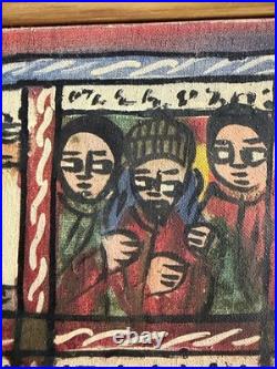 Grand Tableau Éthiopien Religieux Narratif Art Populaire XXe 122cm