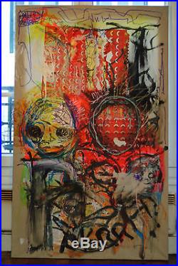 Grand Tableau Peinture sur toile MerrHeiM Expressionnisme Outsider Collage Rouge