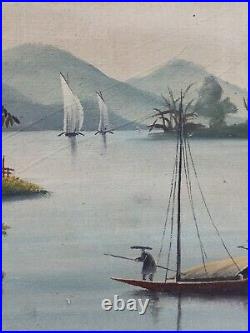 Grand tableau huile sur toile- Ecole vietnamienne du début XX huile sur toile