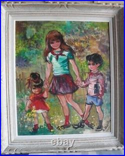 Grand tableau huile sur toile enfants signé Alice Huertas