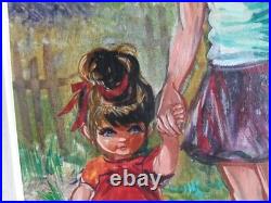 Grand tableau huile sur toile enfants signé Alice Huertas