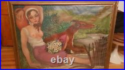 Grand tableau huile sur toile signé Hélène perdriat art déco nu féminin