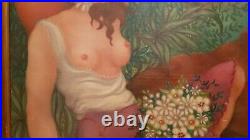 Grand tableau huile sur toile signé Hélène perdriat art déco nu féminin