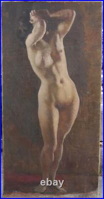 Grand tableau nu de femme vers 1930/40, art déco, académie, atelier, impressionnisme