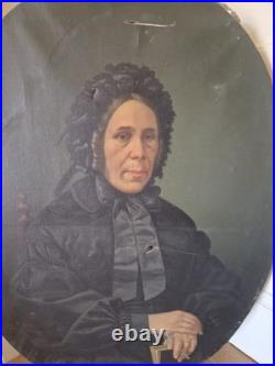 Grande Huile Sur Toile XIXe Portrait De Femme Ancien À Restaurer Peinture Signée