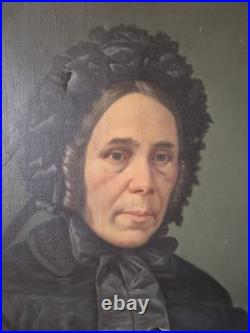 Grande Huile Sur Toile XIXe Portrait De Femme Ancien À Restaurer Peinture Signée