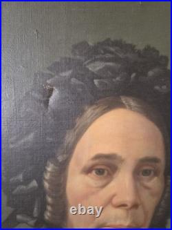 Grande Huile Sur Toile XIXe Portrait De Femme Ancien À Restaurer Peinture Signée