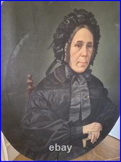 Grande Huile Sur Toile XIXe Portrait De Femme Ancien À Restaurer Peinture Signée