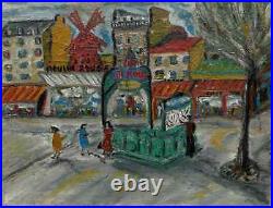 Grande & Intéressante Peinture 1940. Paris, Pigalle Place Blanche & Moulin Rouge