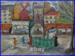 Grande & Intéressante Peinture 1940. Paris, Pigalle Place Blanche & Moulin Rouge