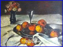 Grande & Magnifique Peinture Impressionniste-nature Morte Aux Pommes-1926-signé
