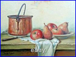 Grande Nature Morte Huile/toile Peinture Originale Fruits Cadre Dore Style LXV