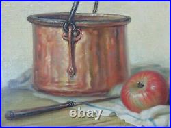 Grande Nature Morte Huile/toile Peinture Originale Fruits Cadre Dore Style LXV