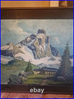 Grande Peinture, Huile Sur Toile Paysage De Montagne Signée