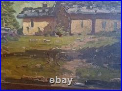 Grande Peinture, Huile Sur Toile Paysage De Montagne Signée