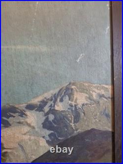 Grande Peinture, Huile Sur Toile Paysage De Montagne Signée
