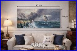 Grande marine en tempête Gaston Peitrequin huile sur toile 80 x 40 cm