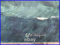 Grande marine en tempête Gaston Peitrequin huile sur toile 80 x 40 cm