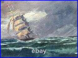 Grande marine en tempête Gaston Peitrequin huile sur toile 80 x 40 cm