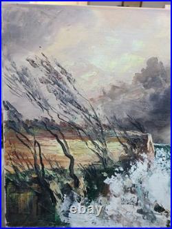 Grande marine en tempête Gaston Peitrequin huile sur toile 80 x 40 cm