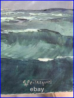 Grande marine en tempête Gaston Peitrequin huile sur toile 80 x 40 cm