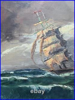 Grande marine en tempête Gaston Peitrequin huile sur toile 80 x 40 cm