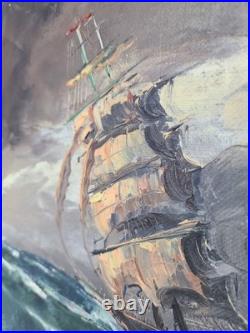 Grande marine en tempête Gaston Peitrequin huile sur toile 80 x 40 cm